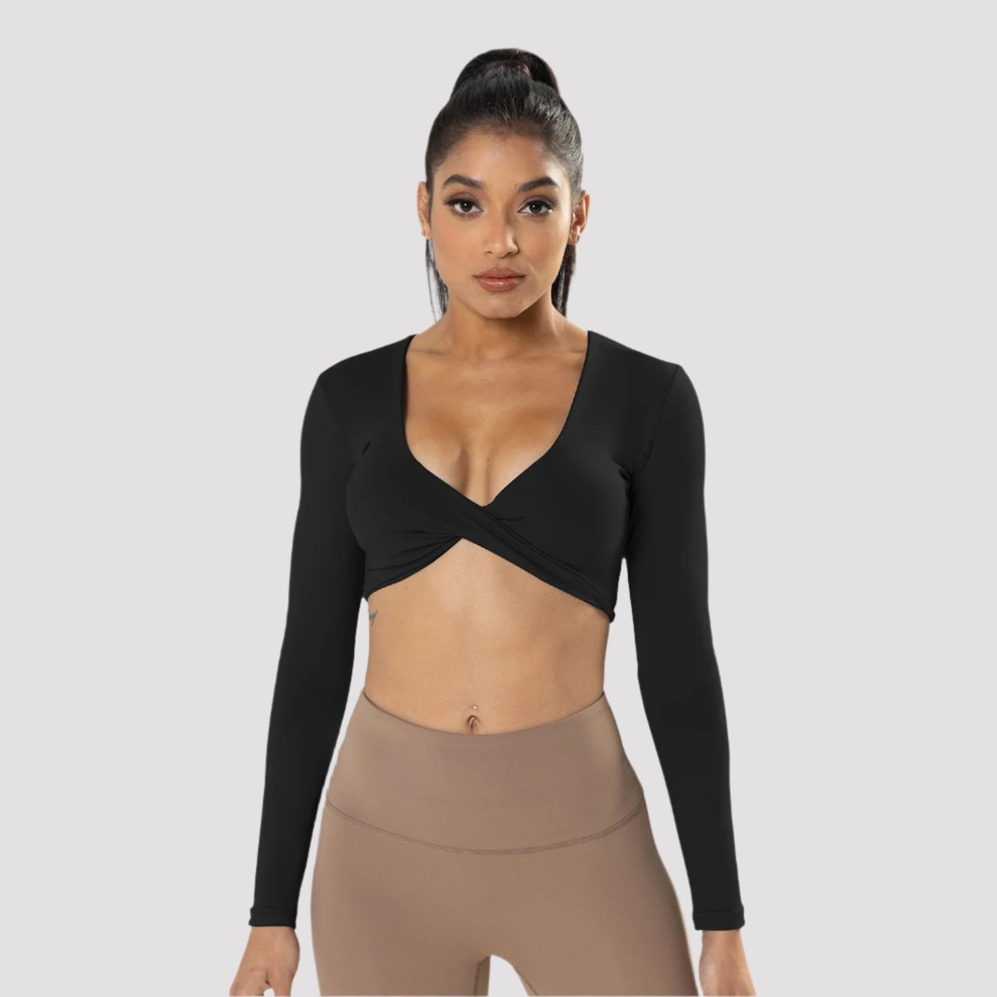 Long Sleeve Deep V Neck Crop Top