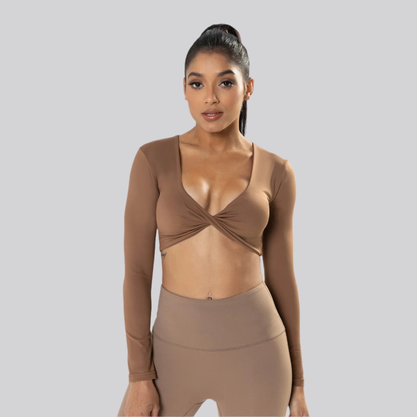 Long Sleeve Deep V Neck Crop Top