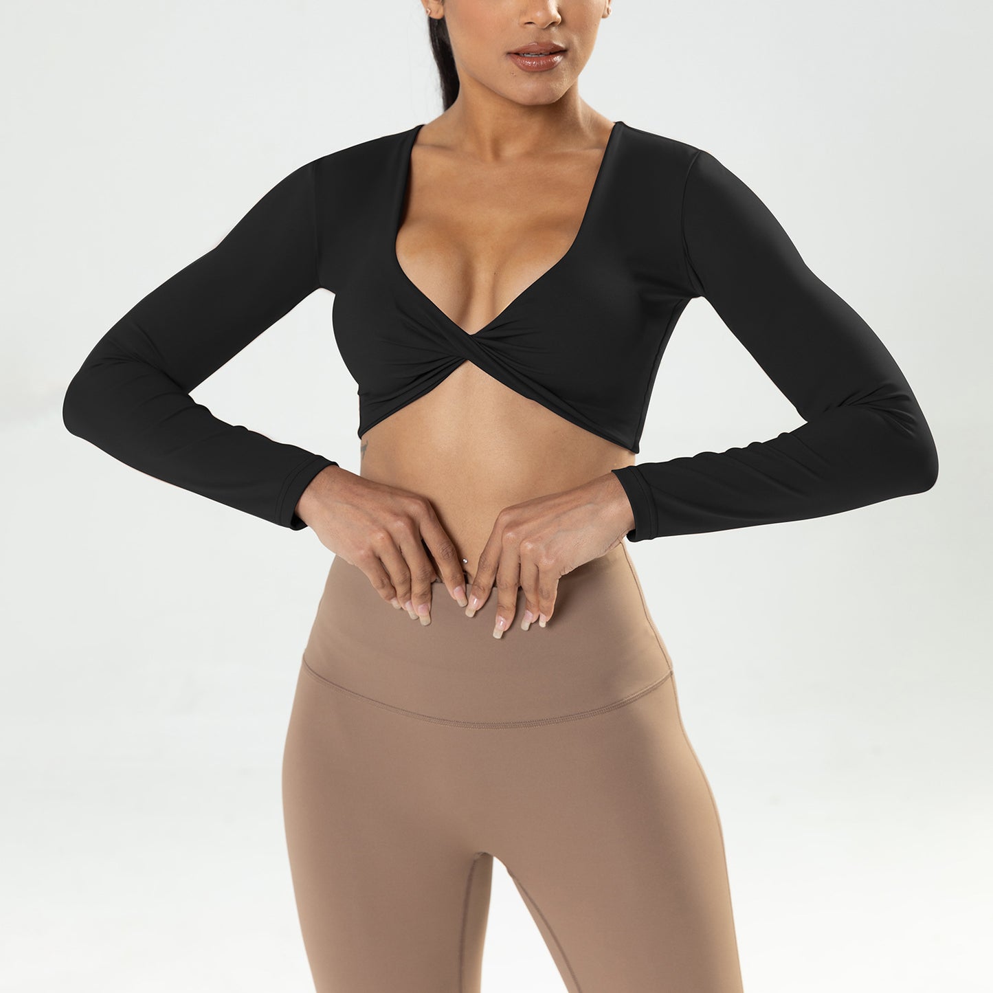 Long Sleeve Deep V Neck Crop Top