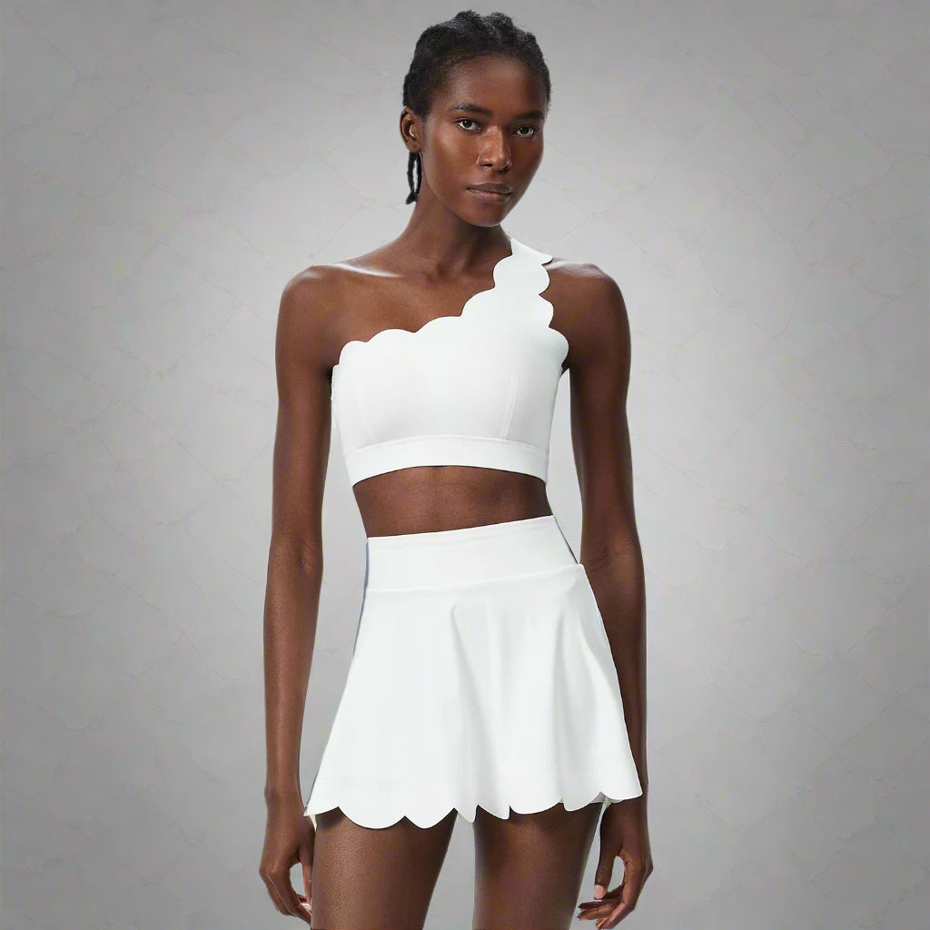 Jada Scallop Edge One-Shoulder Top & Skirt Set