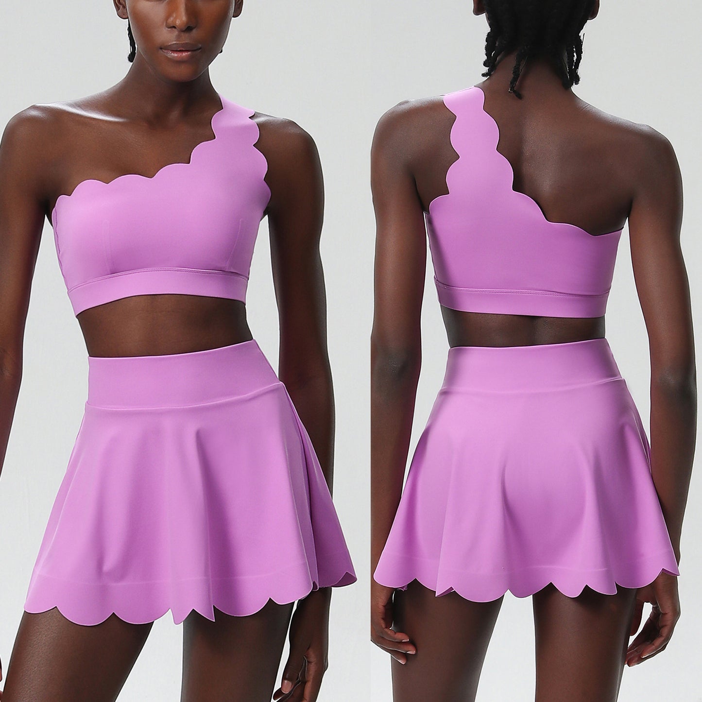 Jada Scallop Edge One-Shoulder Top & Skirt Set