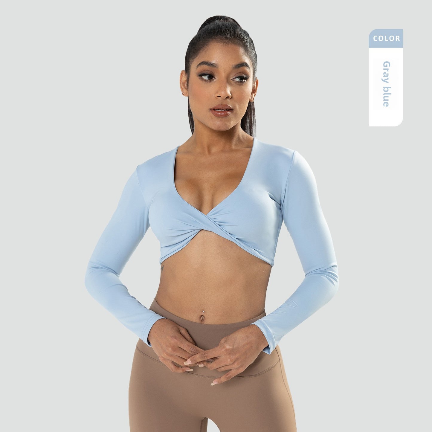 Long Sleeve Deep V Neck Crop Top