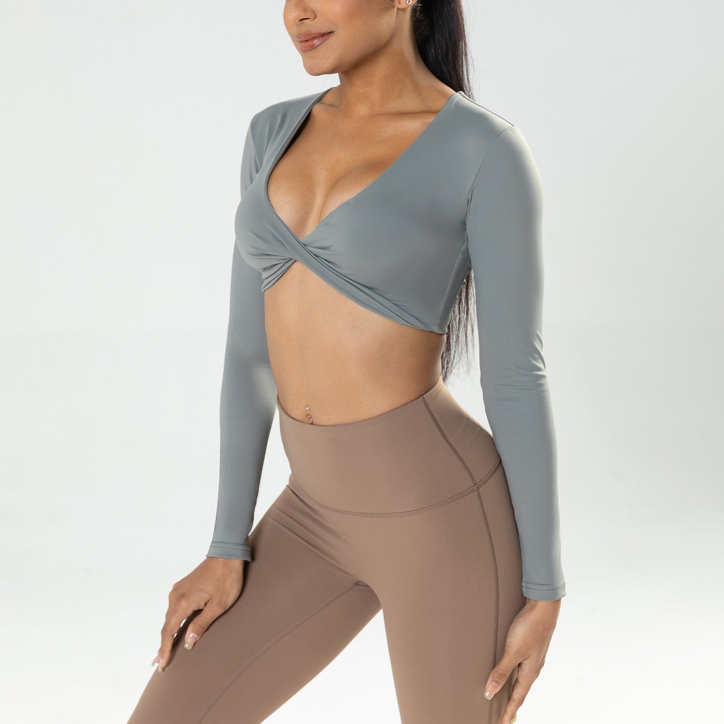Long Sleeve Deep V Neck Crop Top