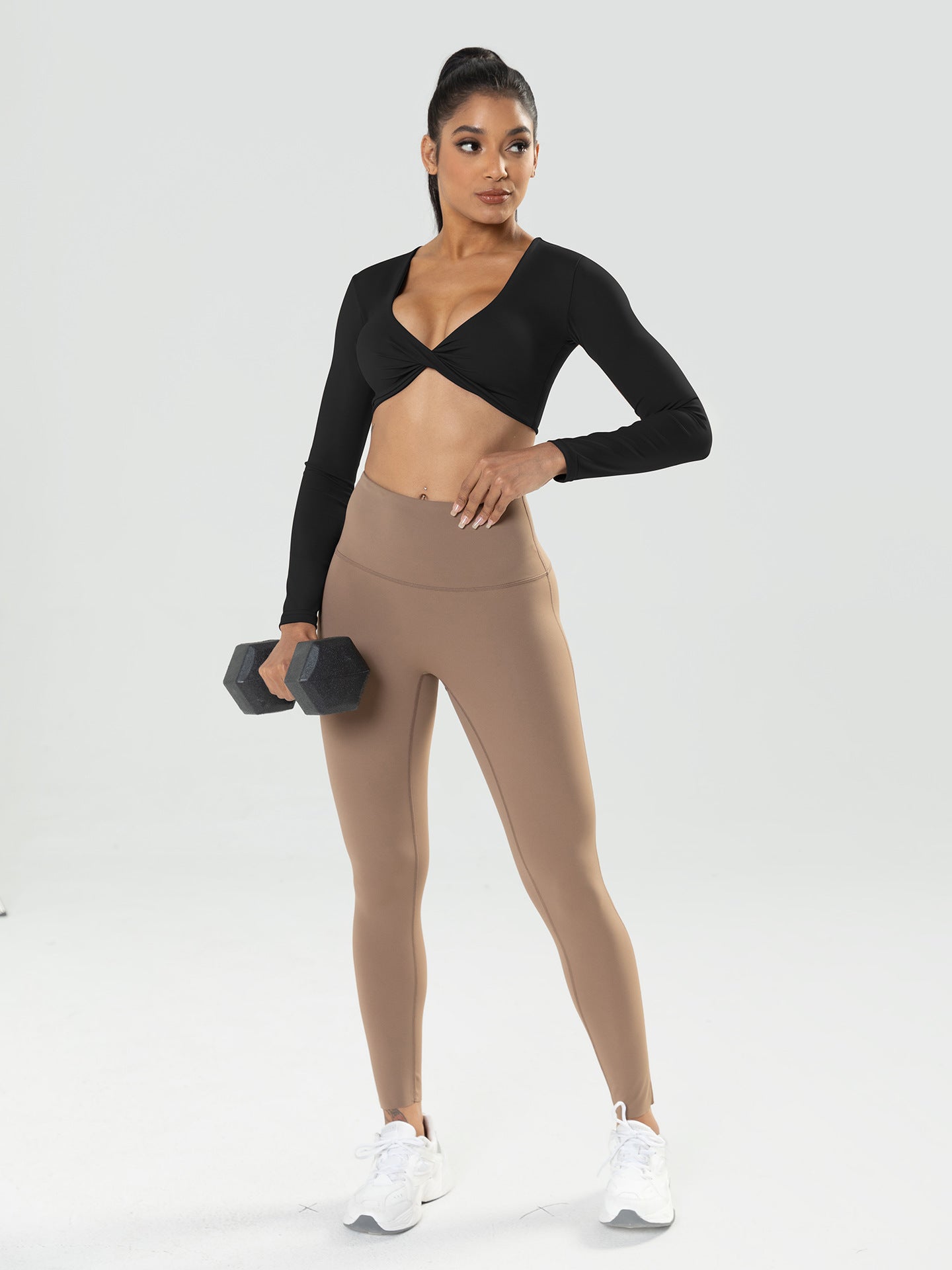 Long Sleeve Deep V Neck Crop Top