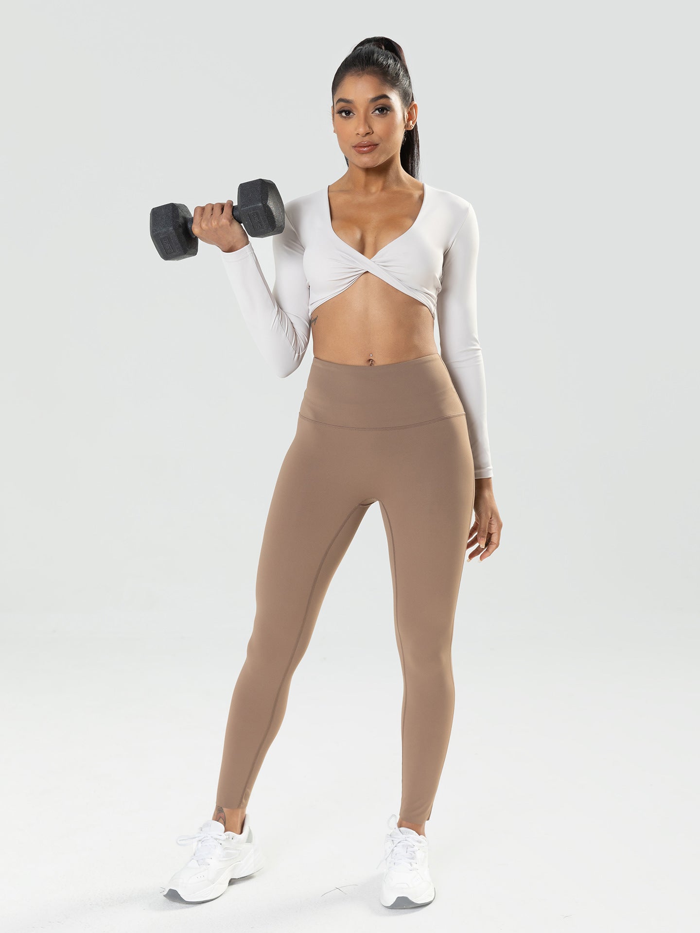 Long Sleeve Deep V Neck Crop Top