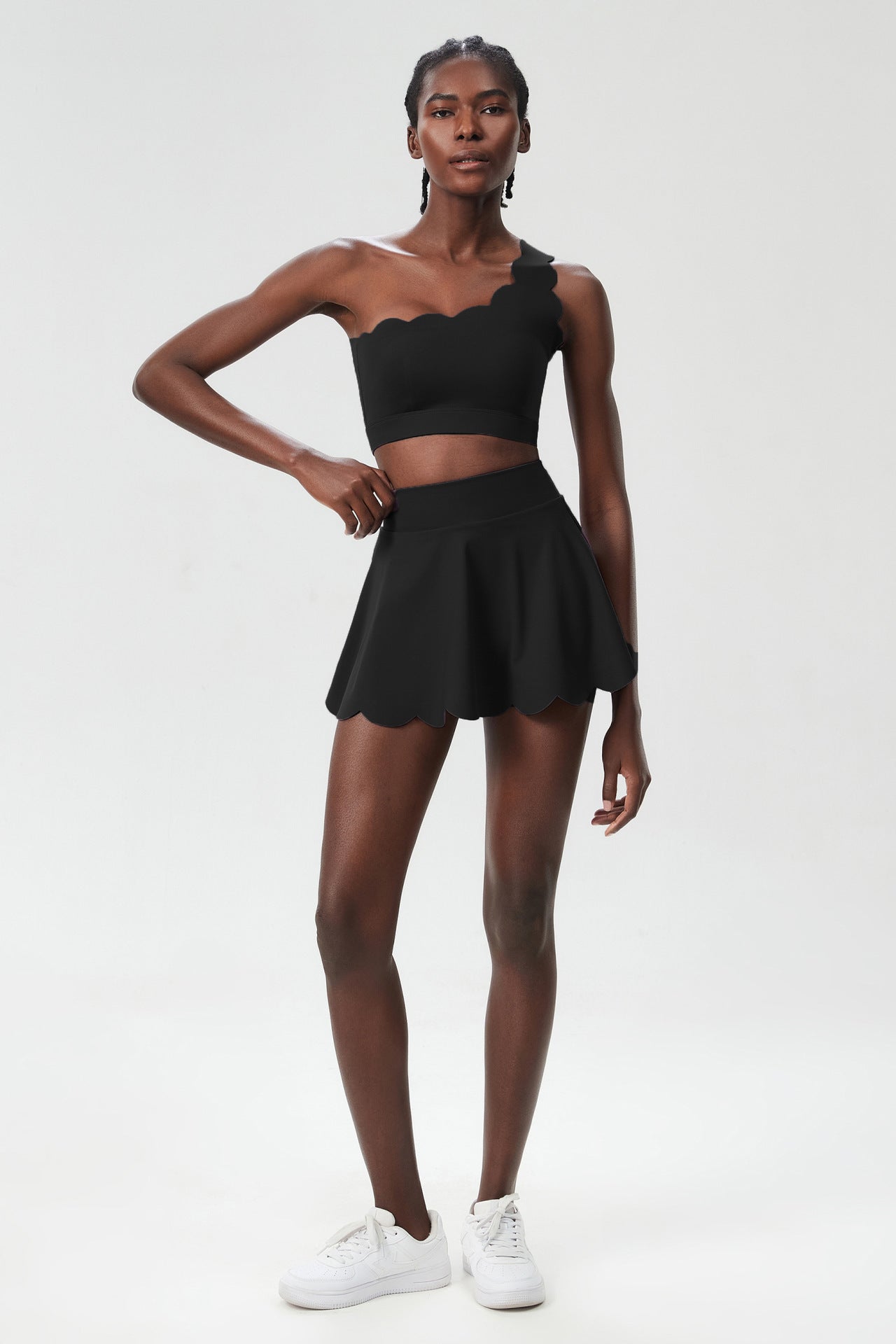 Jada Scallop Edge One-Shoulder Top & Skirt Set