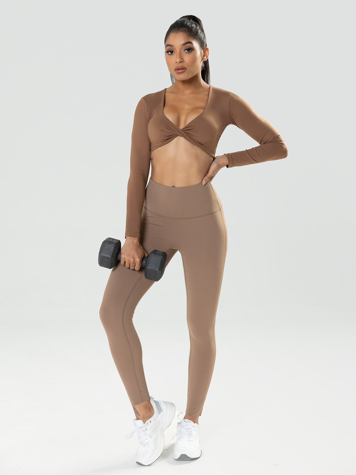 Long Sleeve Deep V Neck Crop Top