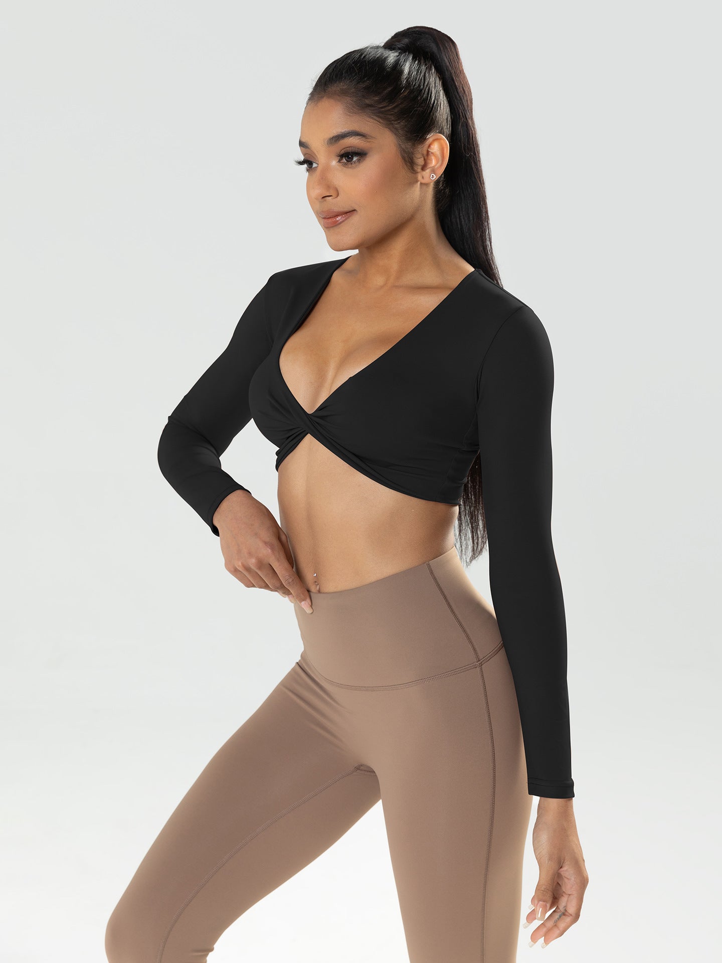 Long Sleeve Deep V Neck Crop Top