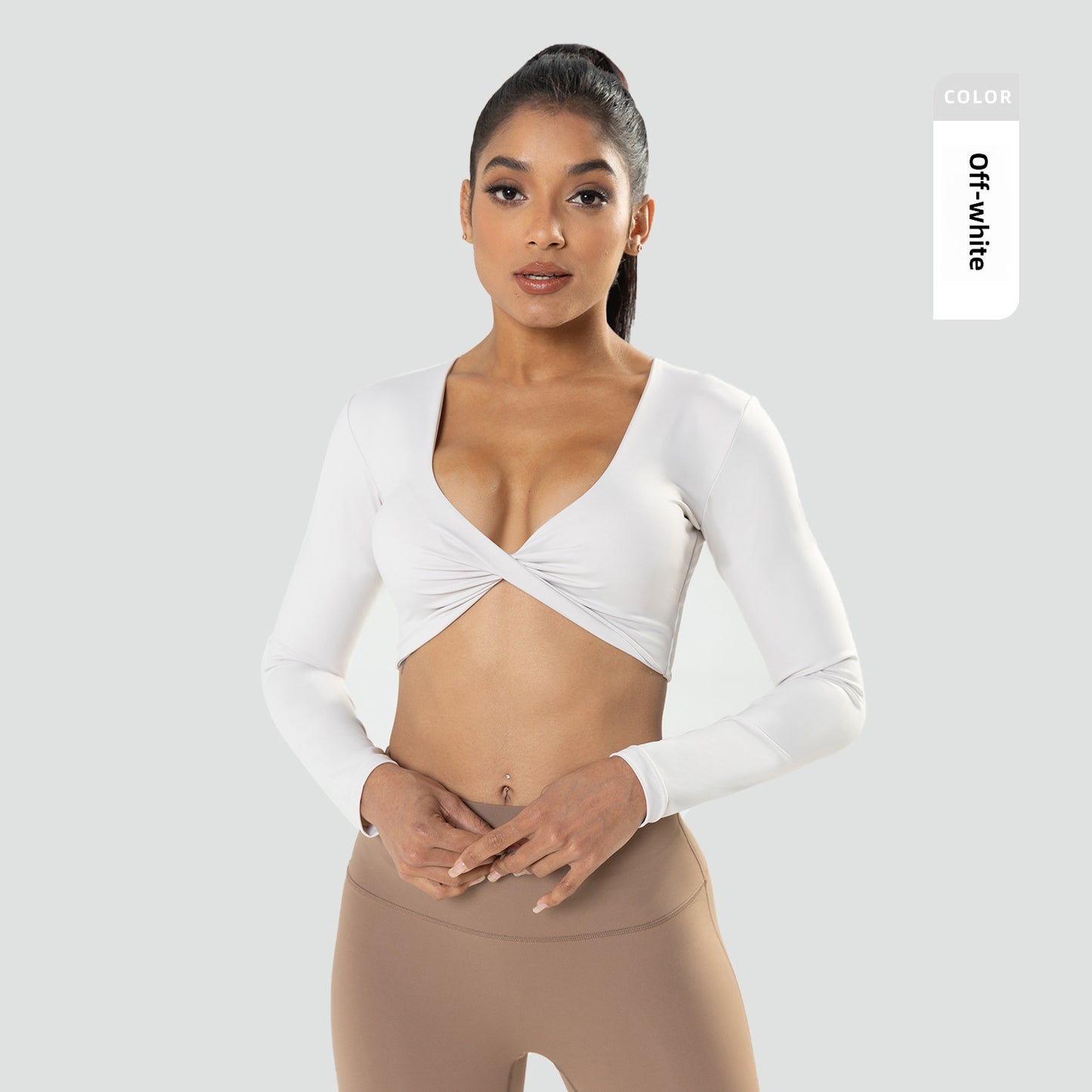 Long Sleeve Deep V Neck Crop Top