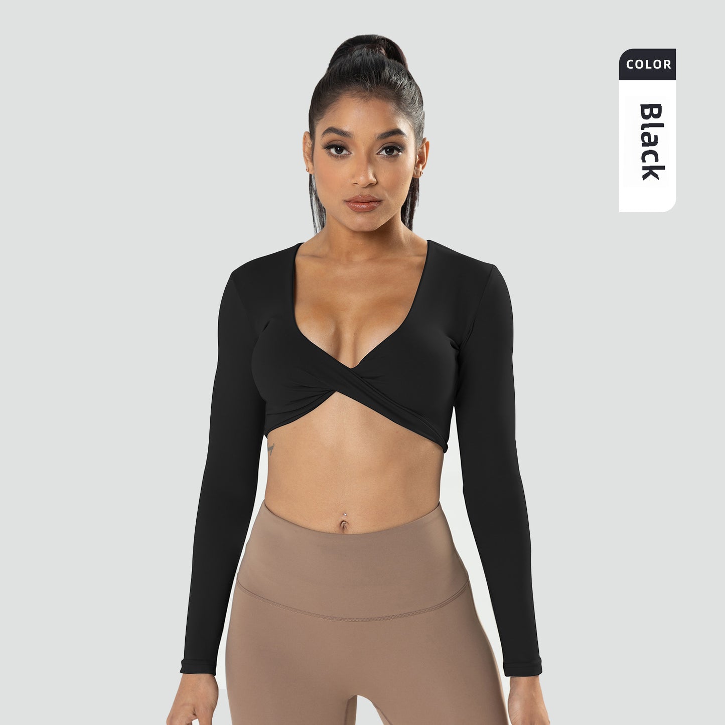Long Sleeve Deep V Neck Crop Top