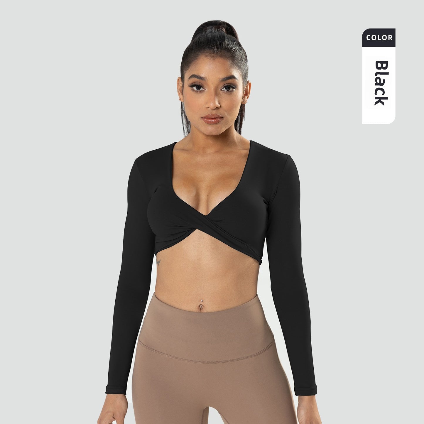 Long Sleeve Deep V Neck Crop Top