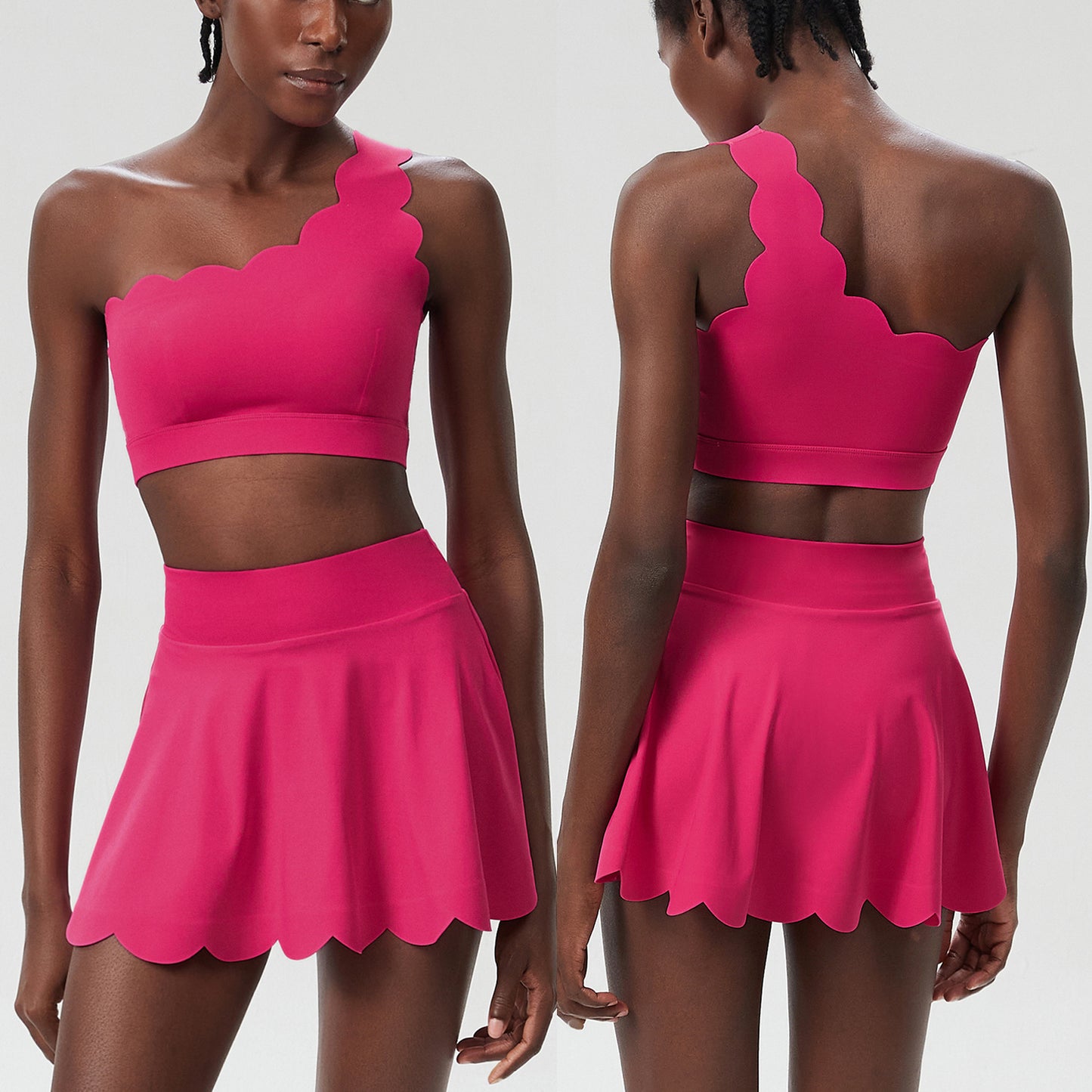 Jada Scallop Edge One-Shoulder Top & Skirt Set