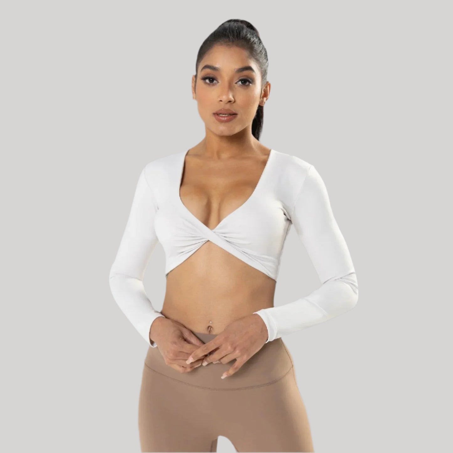 Long Sleeve Deep V Neck Crop Top