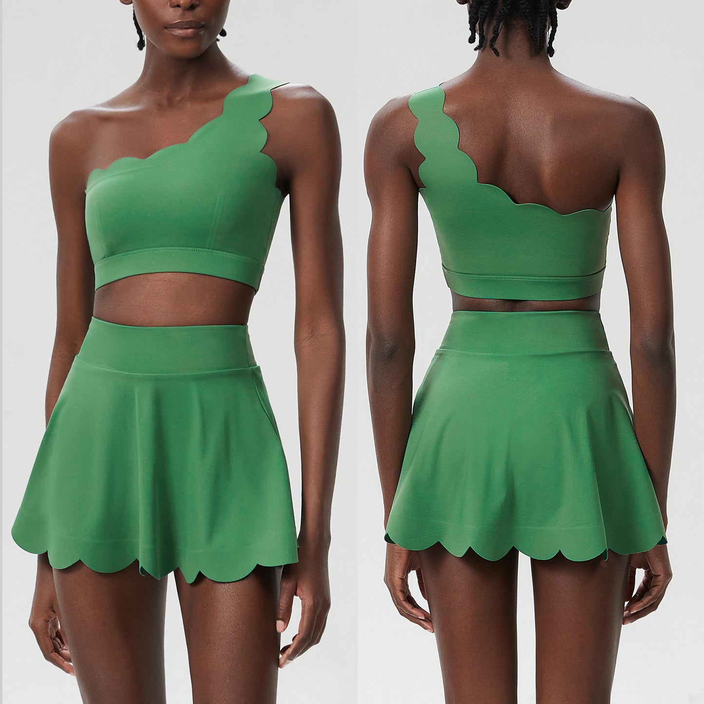 Jada Scallop Edge One-Shoulder Top & Skirt Set