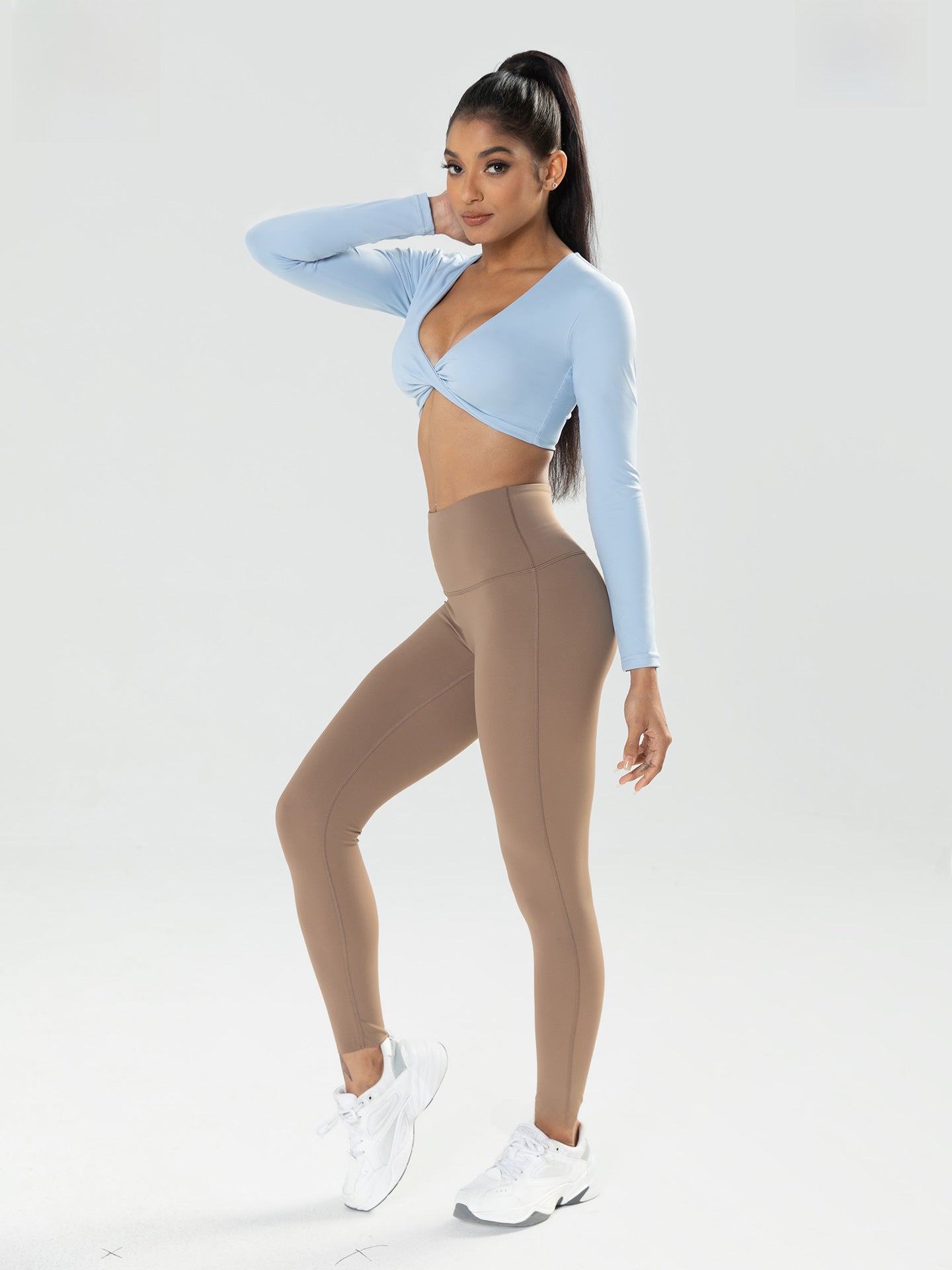 Long Sleeve Deep V Neck Crop Top