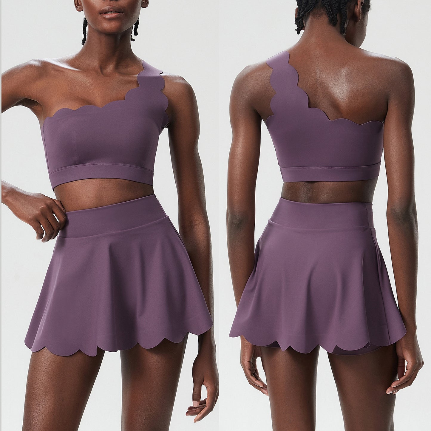 Jada Scallop Edge One-Shoulder Top & Skirt Set