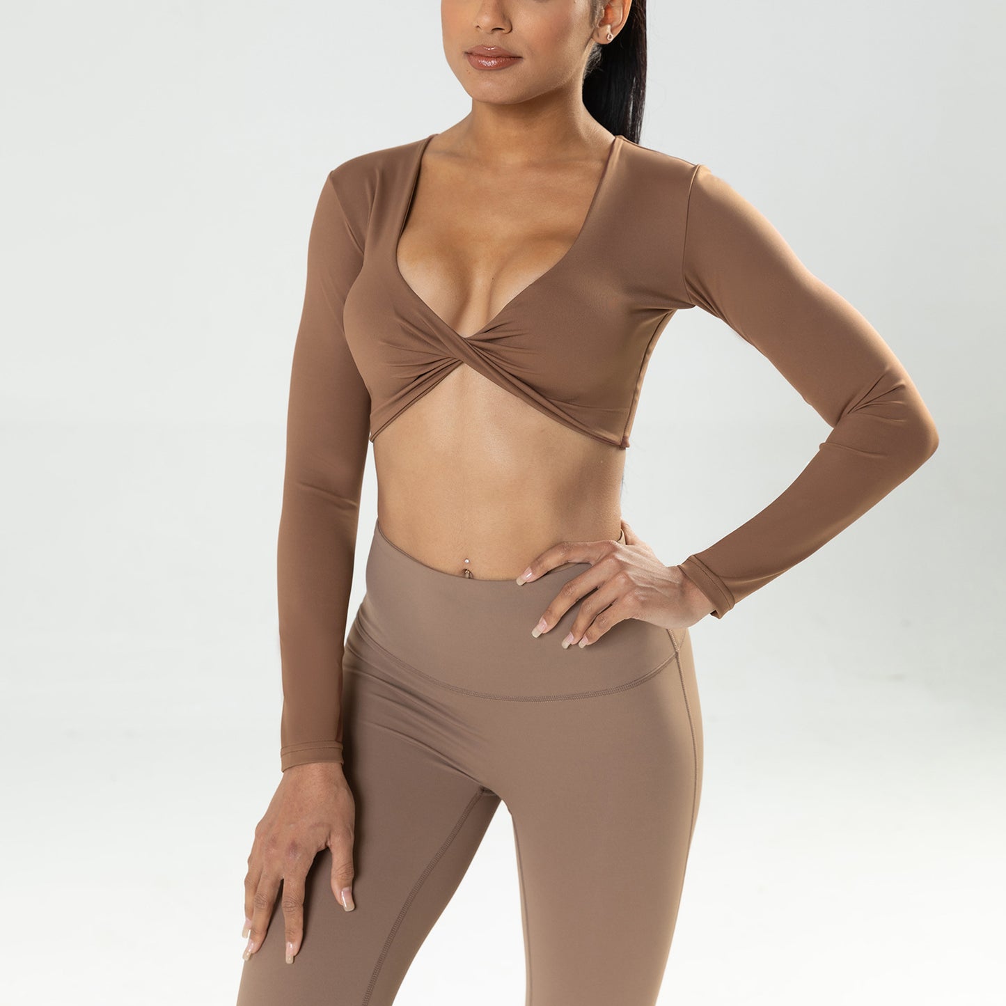 Long Sleeve Deep V Neck Crop Top