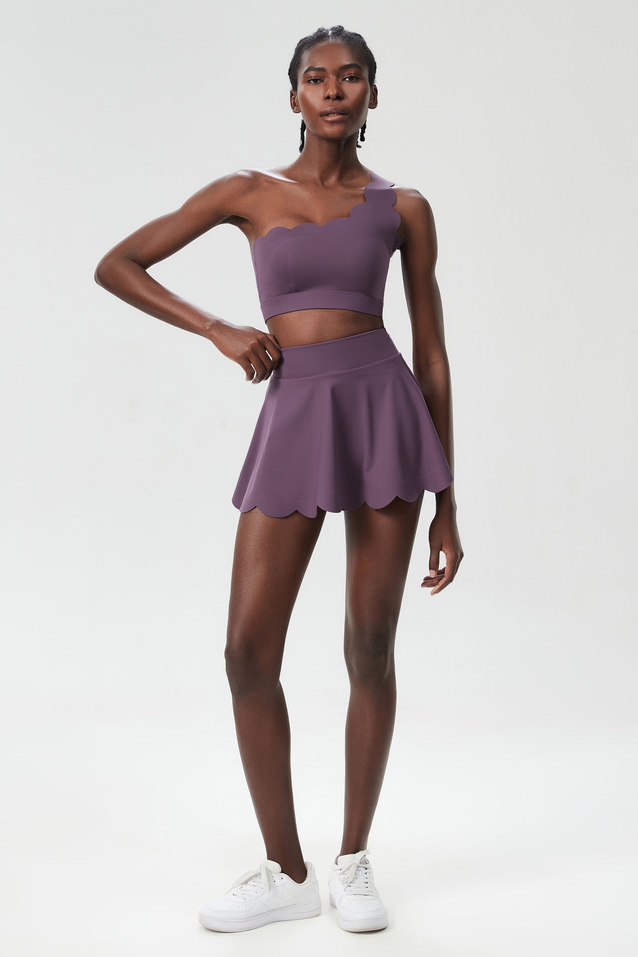 Jada Scallop Edge One-Shoulder Top & Skirt Set